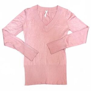 Pink Y2K Fitted V-Neck Coquette Sweater